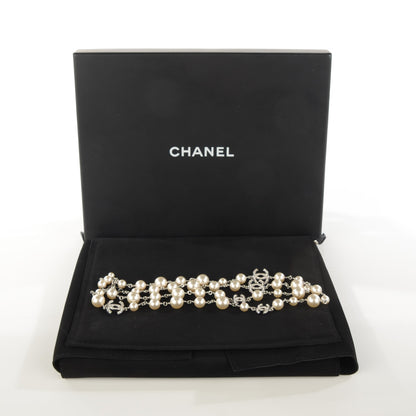 Chanel Crystal Pearl CC Long Necklace Silver 4 of 7