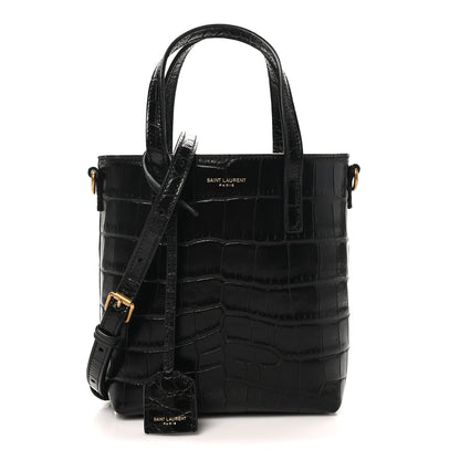 Saint Laurent Calfskin Crocodile Embossed Paris Mini Toy Shopper Tote Black 1 of 10