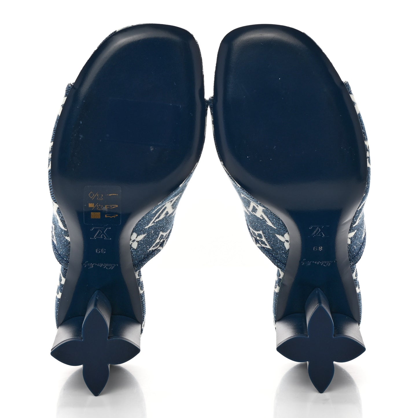 Denim Monogram Silhouette Mules 39 Navy Blue