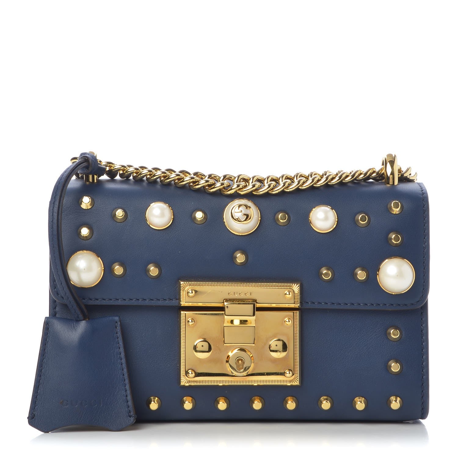 Gucci Calfskin Studded Small Padlock Shoulder Bag Blue Agata 1 of 9