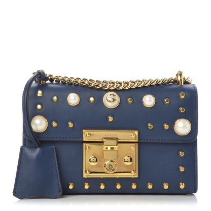 Gucci Calfskin Studded Small Padlock Shoulder Bag Blue Agata 1 of 9