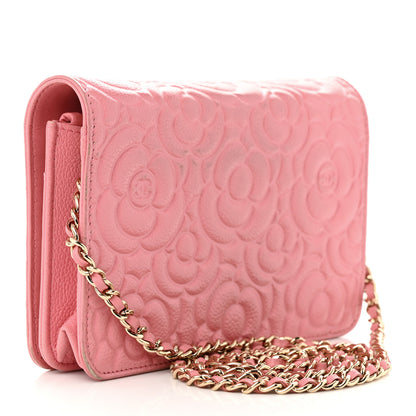 Chanel Caviar Camellia Embossed Wallet On Chain WOC Light Pink 3 of 16