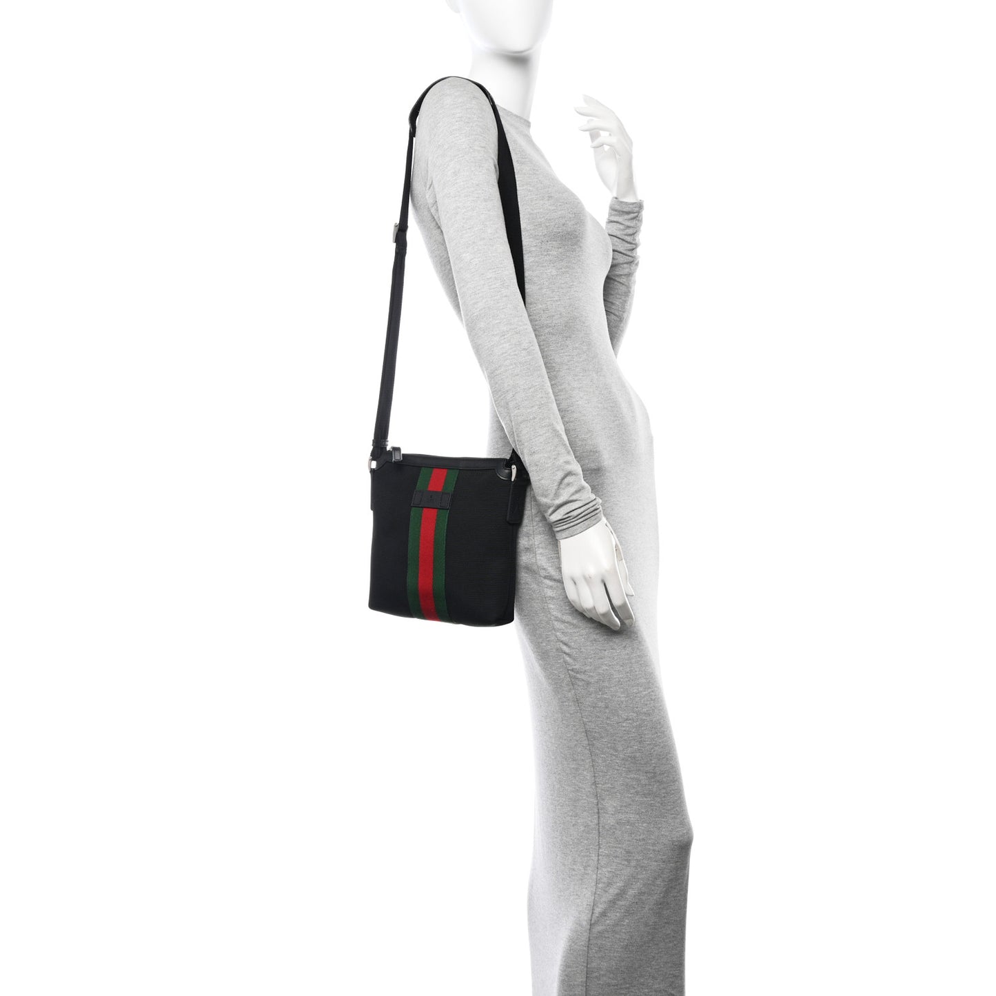 Techno Canvas Selleria Calfskin Web Small Flat Messenger Bag Black