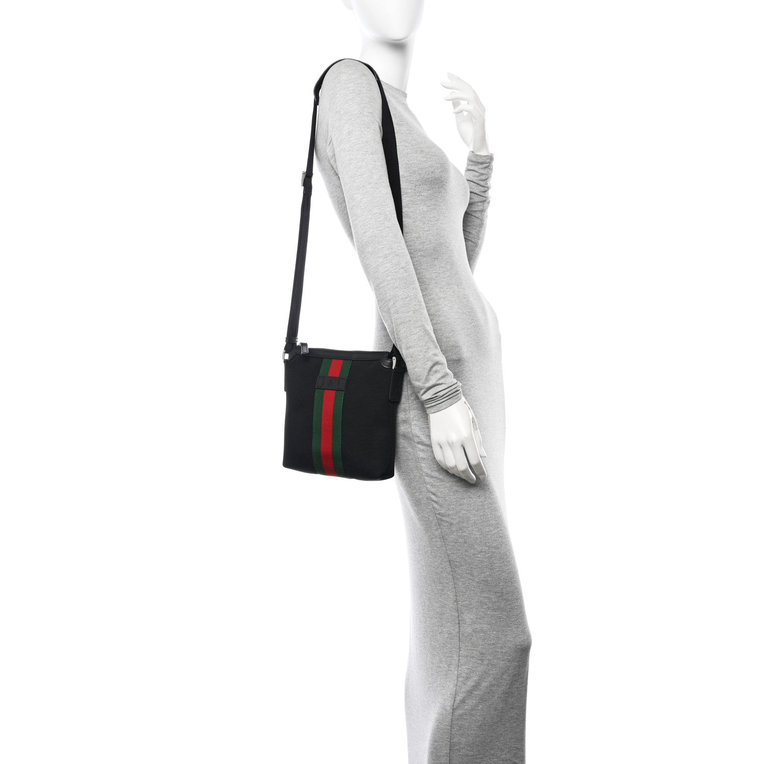 Gucci Techno Canvas Selleria Calfskin Web Small Flat Messenger Bag Black 2 of 11