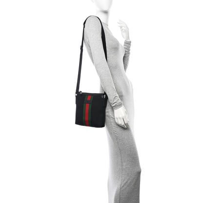 Gucci Techno Canvas Selleria Calfskin Web Small Flat Messenger Bag Black 2 of 11