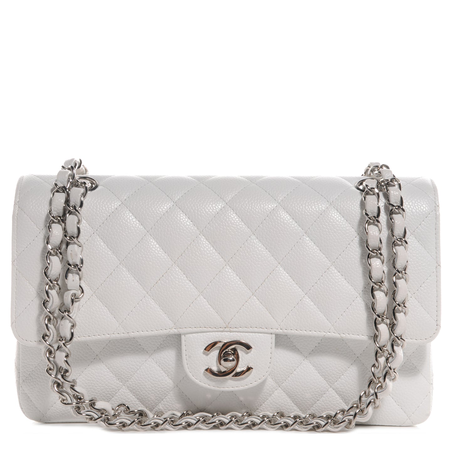Caviar Quilted Medium Double Flap White
