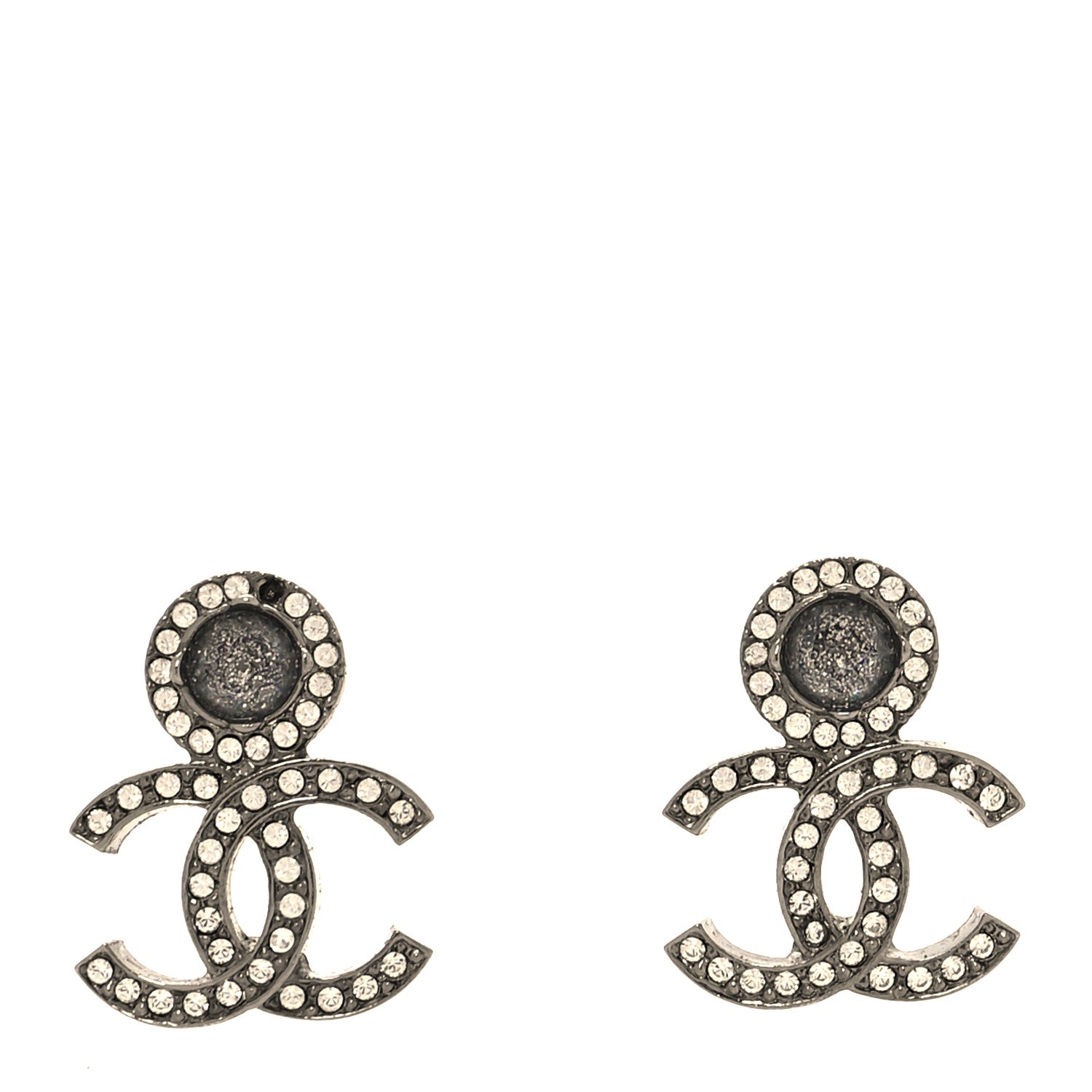 Chanel Ruthenium Crystal CC Drop Earrings Silver Grey 1 of 6