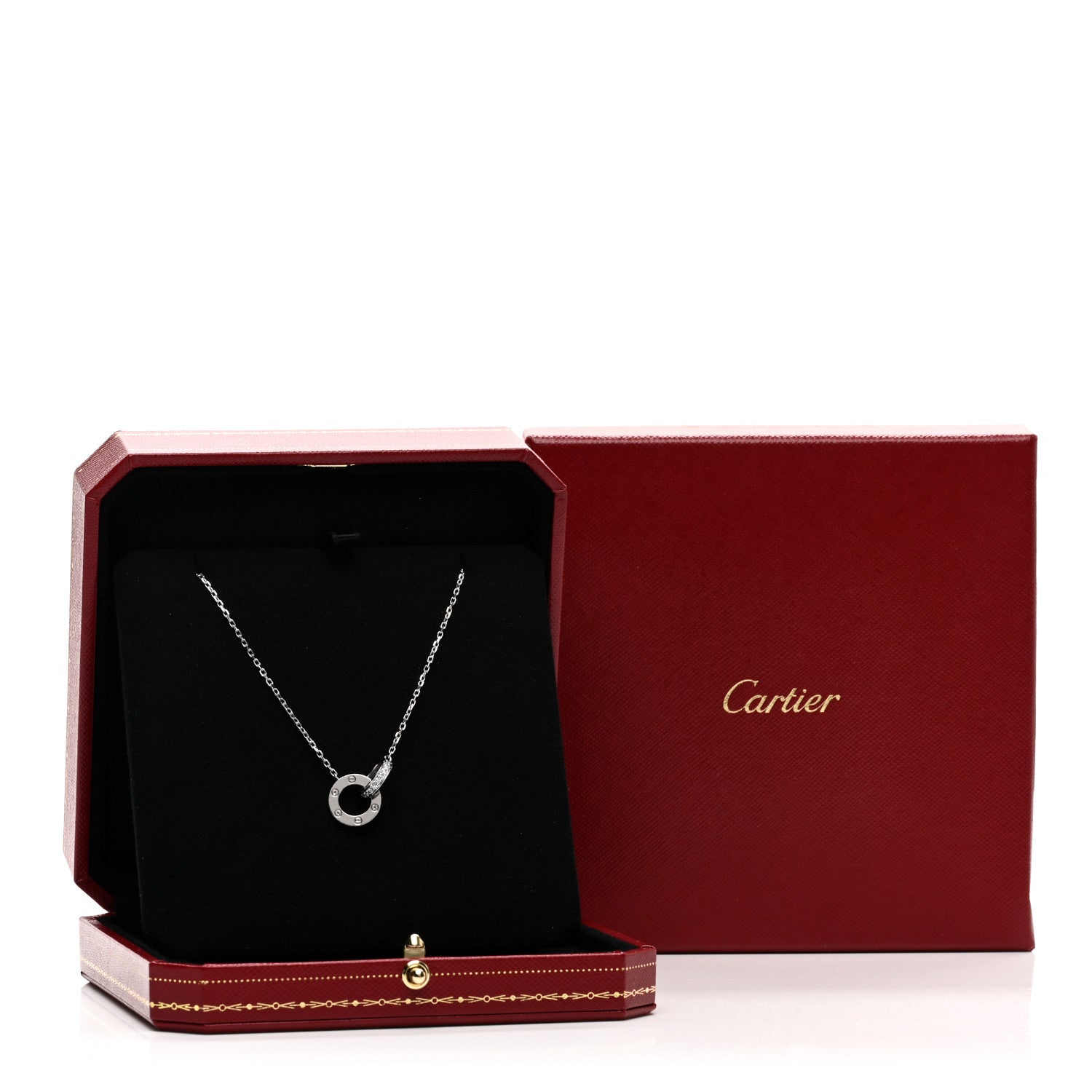 Cartier 18K White Gold Diamond Interlocking LOVE Paved Necklace 5 of 5