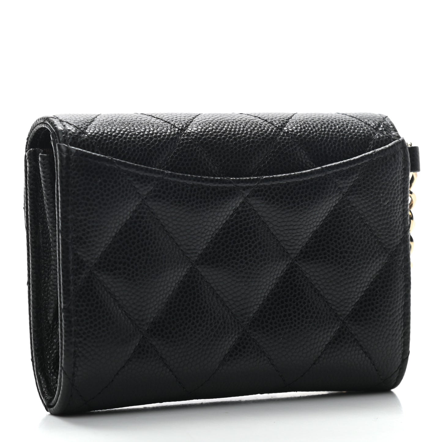 Caviar Quilted Flap Card Holder Chain Wristlet Black