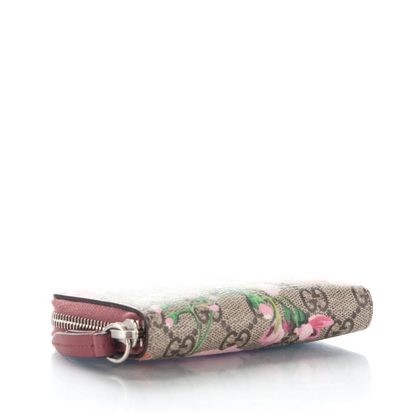GG Supreme Monogram Blooms Zip Around Card Case Wallet Beige Multicolor Dry Rose