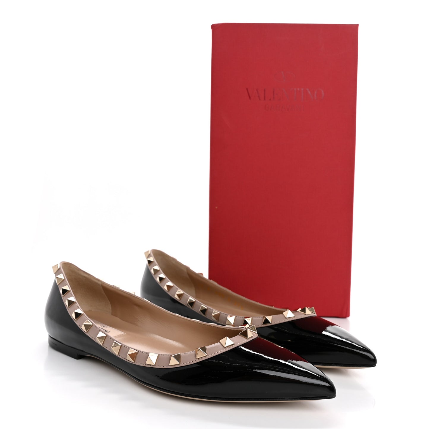 Patent Nappa Rockstud Ballerina Flats 37.5 Black Poudre