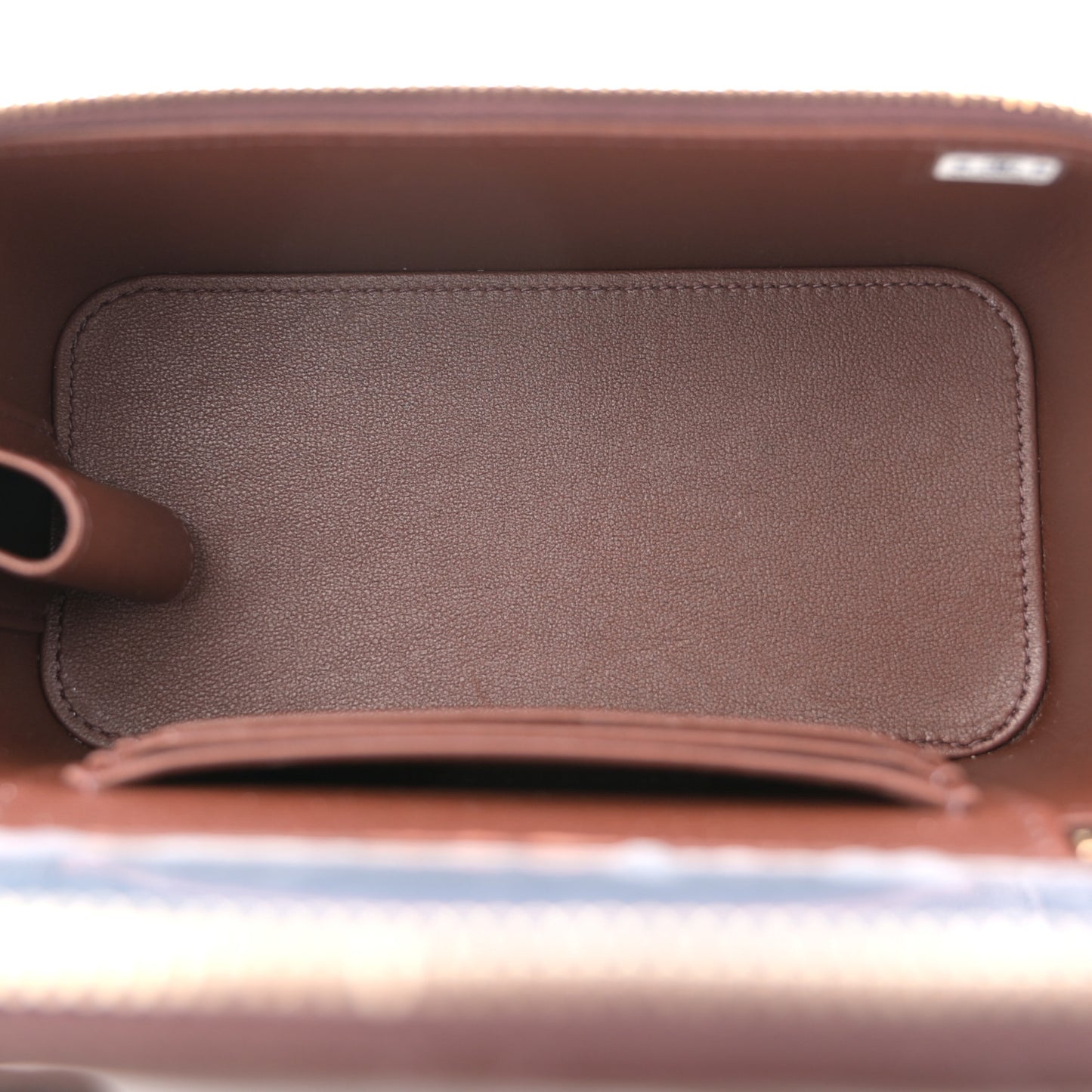 Lambskin Quilted Small Top Handle Vanity Case With Chain Dark Brown