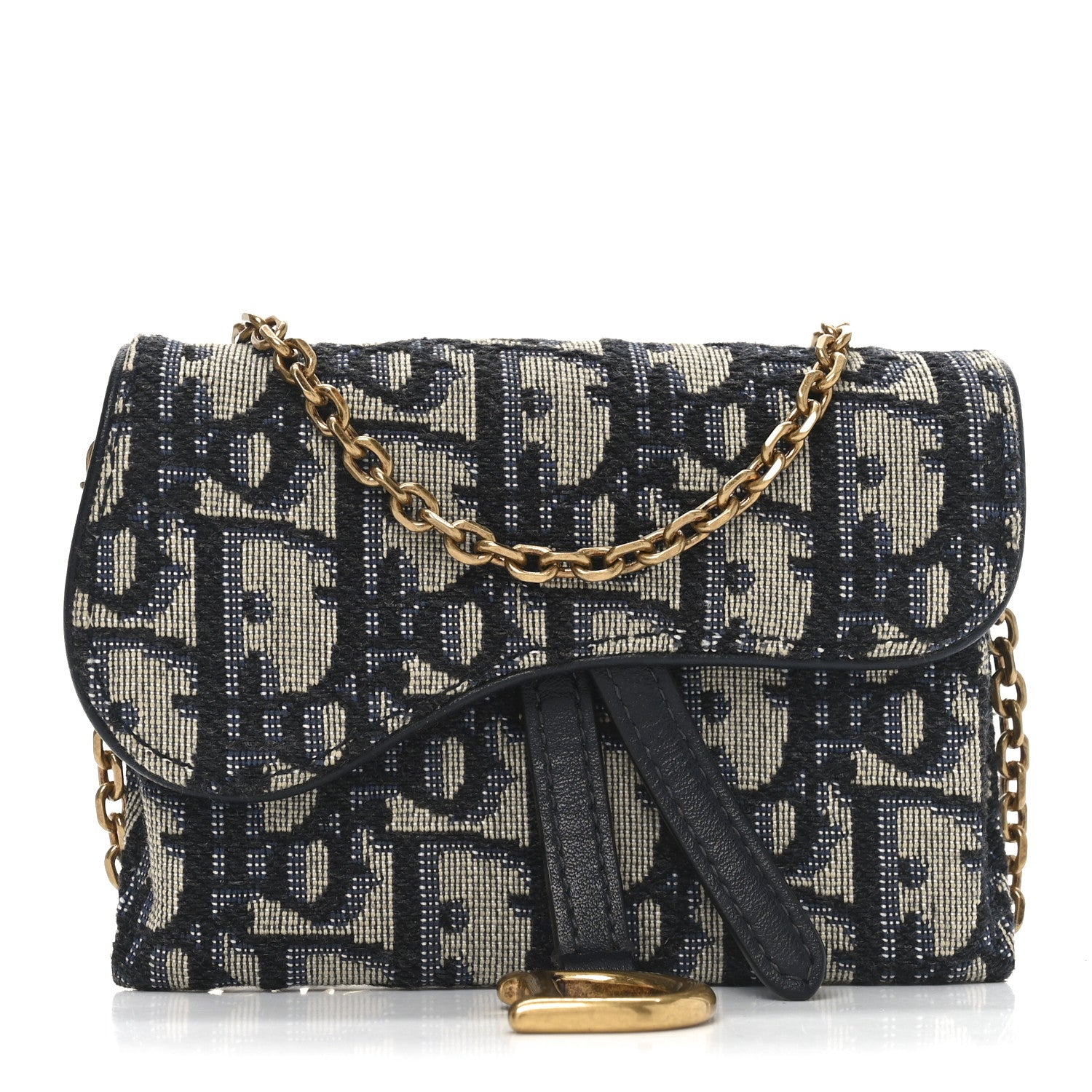 Christian Dior Oblique Nano Saddle Chain Pouch Blue 1 of 8