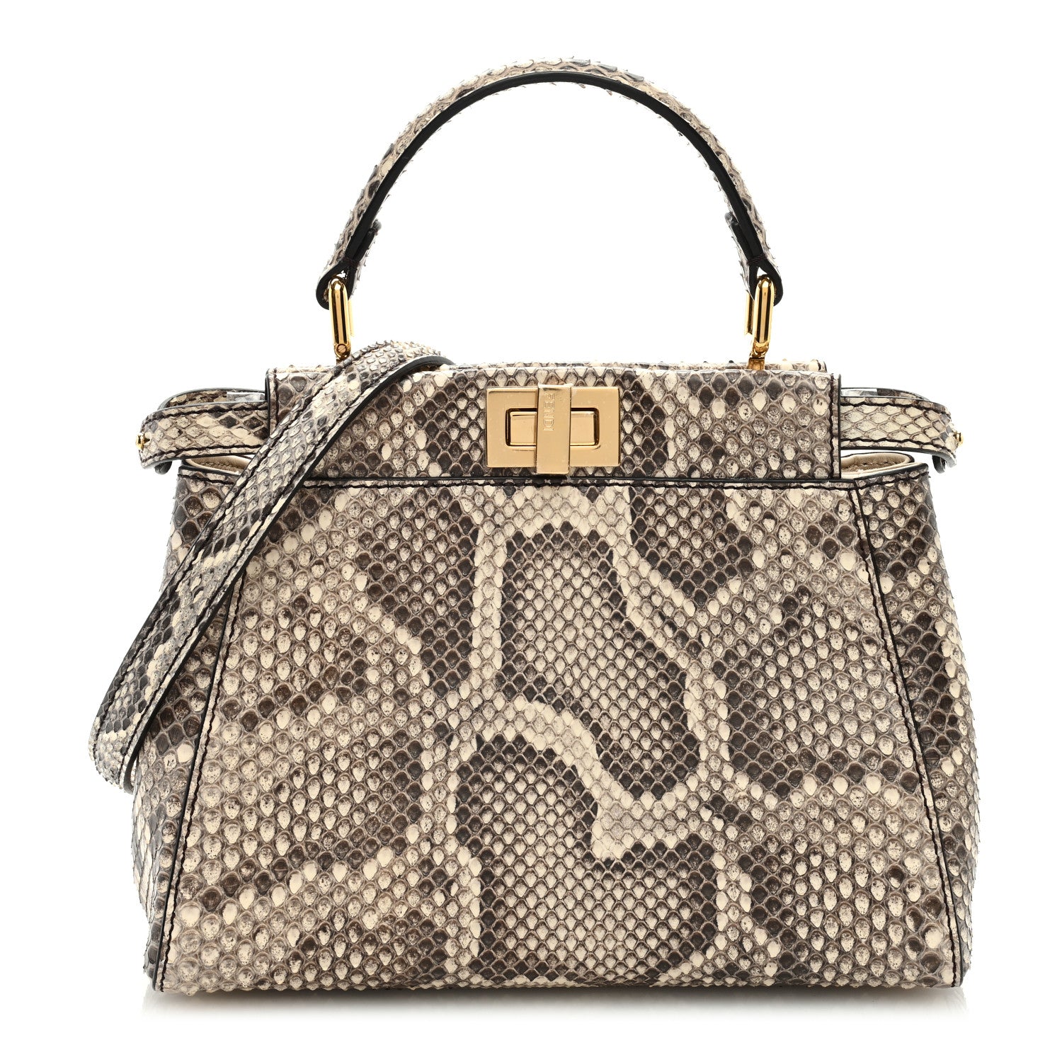 Fendi Snakeskin Shiny Nappa Mini Peekaboo Iconic Satchel Daisy Roccia Camelia 1 of 9