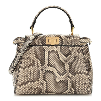 Fendi Snakeskin Shiny Nappa Mini Peekaboo Iconic Satchel Daisy Roccia Camelia 1 of 9