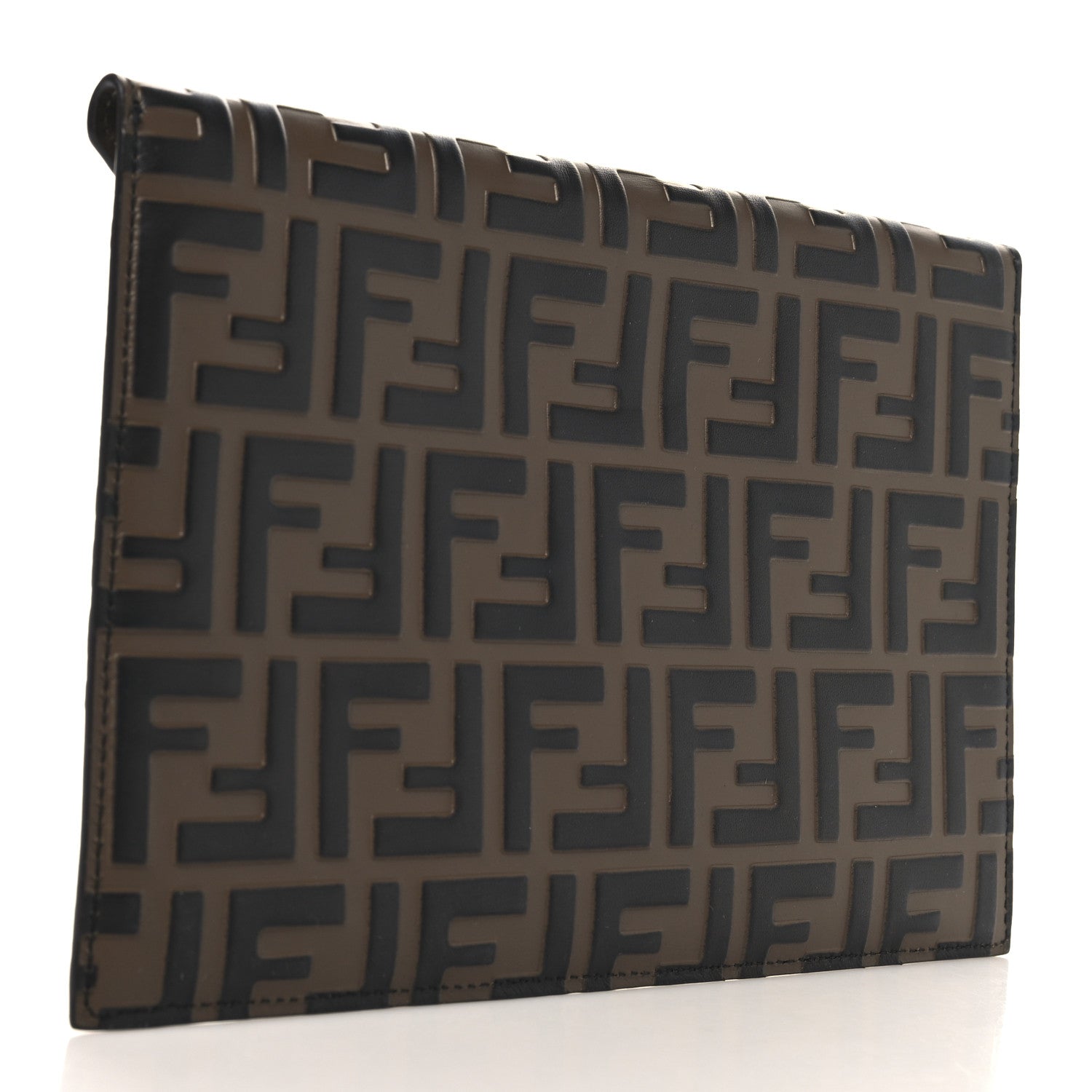 Fendi Vitello Ceylon Bi-Color FF 1974 Embossed FF Diamonds Flat Envelope Pouch Maya Black 3 of 7