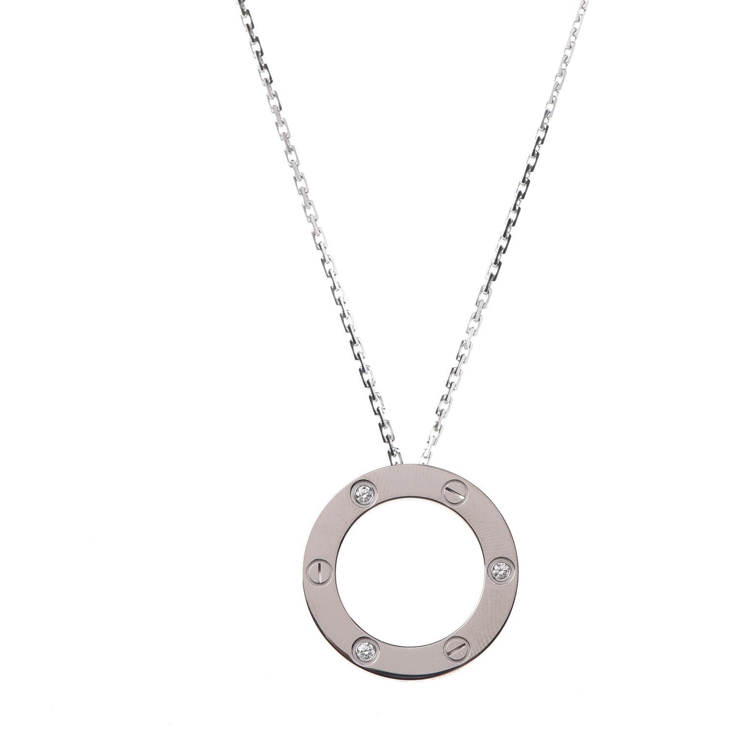 18K White Gold 3 Diamonds LOVE Pendant Necklace