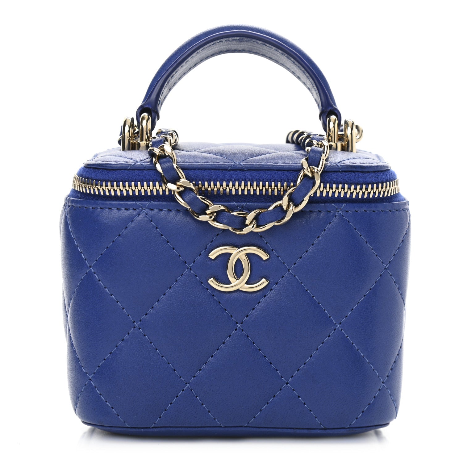 Chanel Lambskin Quilted Top Handle Mini Vanity Case With Chain Blue 1 of 11
