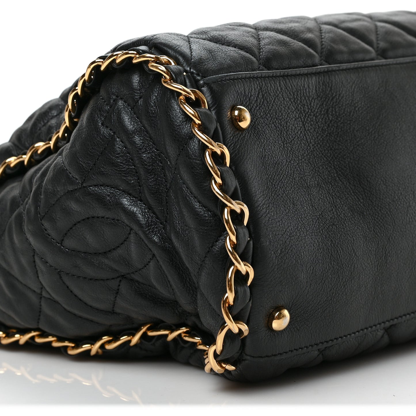 Calfskin Quilted Large Chain Me Hobo Black