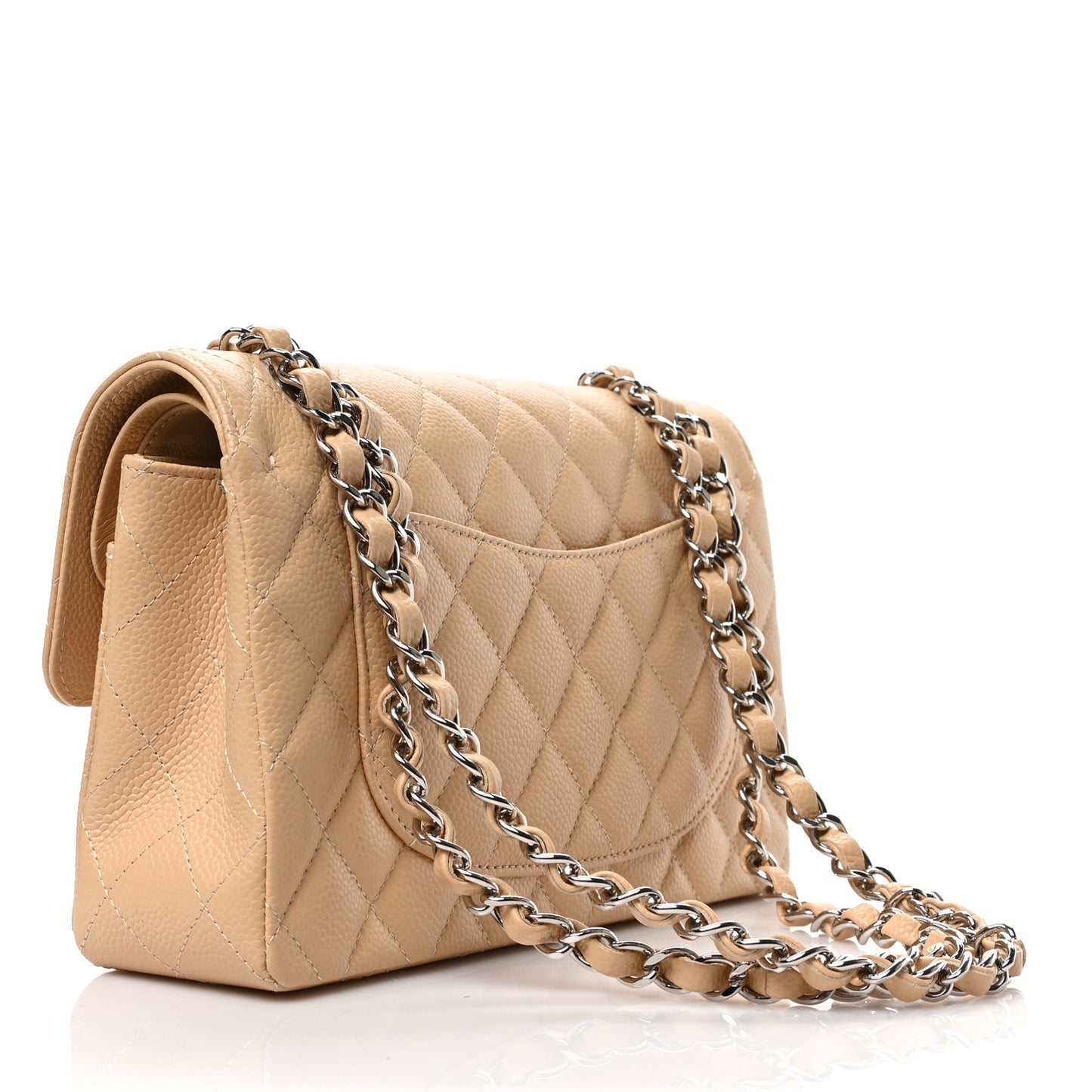 Caviar Quilted Small Double Flap Beige