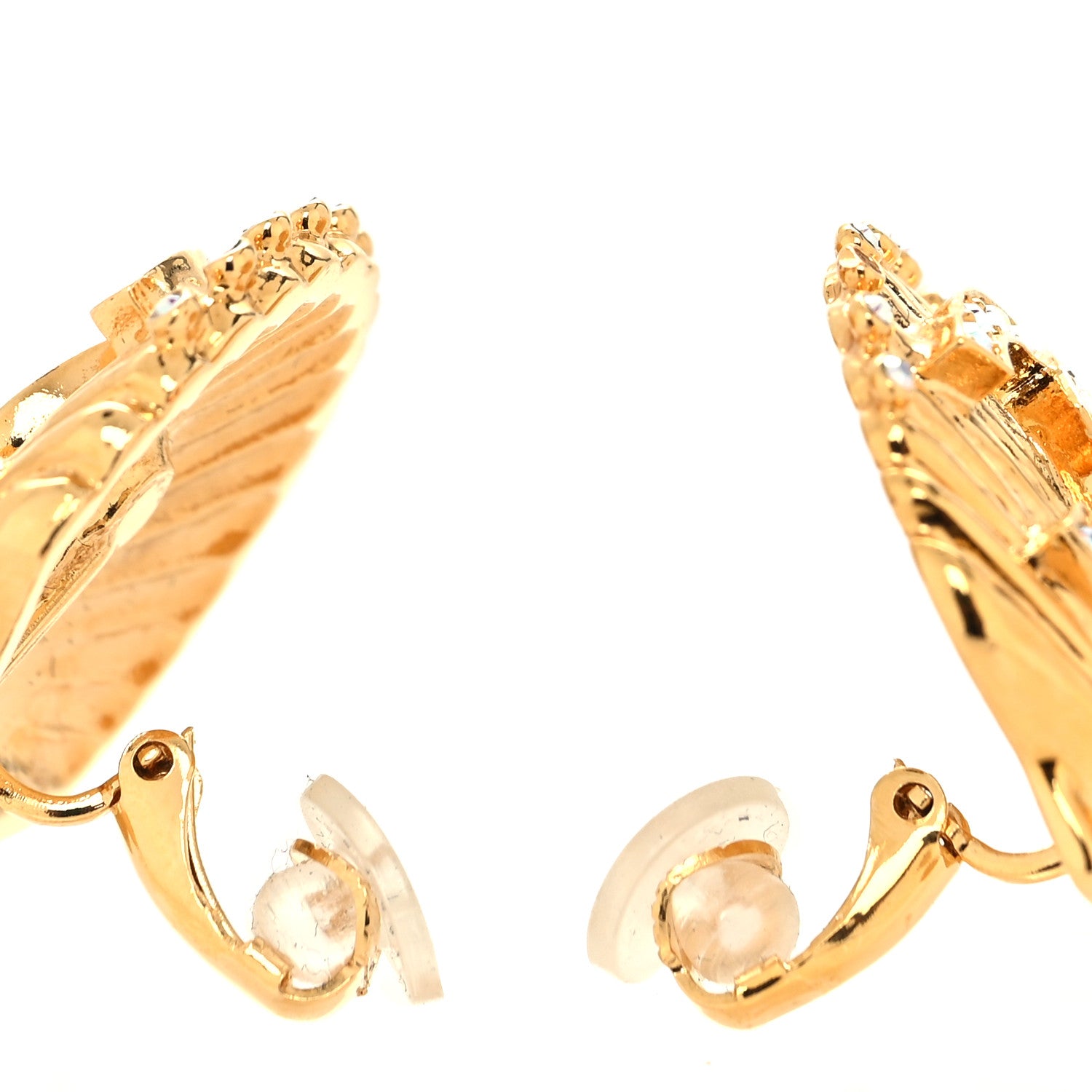 Chanel Metal Crystal CC Shell Clip On Earrings Gold Pink Multicolor 3 of 4