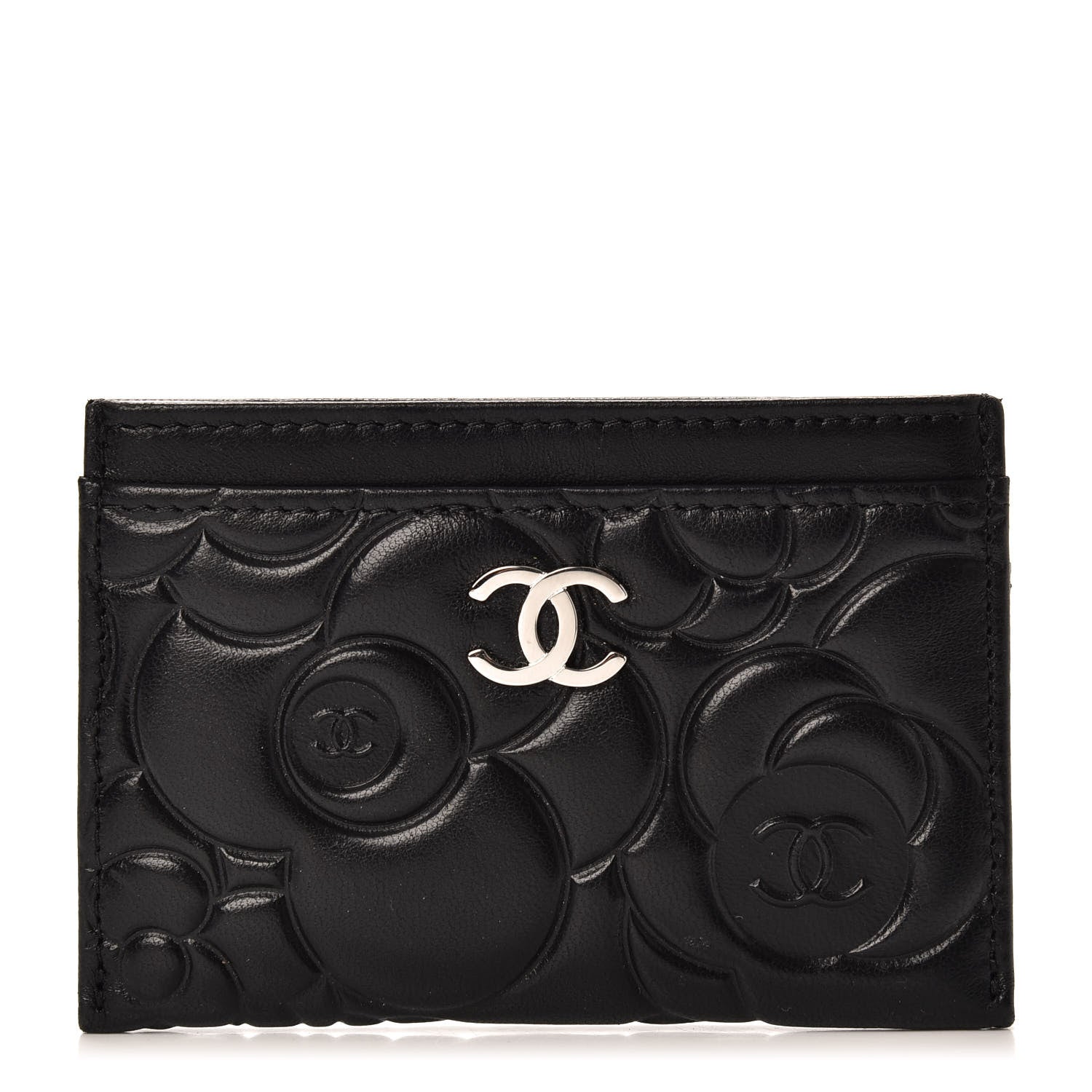 Chanel Lambskin Camellia Embossed Card Holder Black 1 of 8