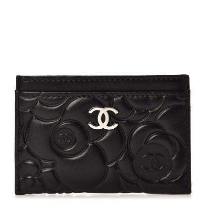Chanel Lambskin Camellia Embossed Card Holder Black 1 of 8