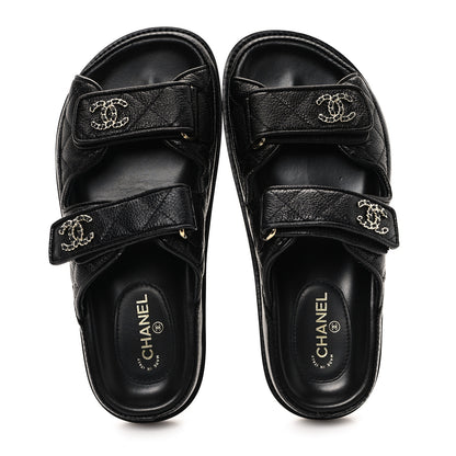 Chanel Grained Calfskin Velcro Dad Sandals 35 Black 2 of 11