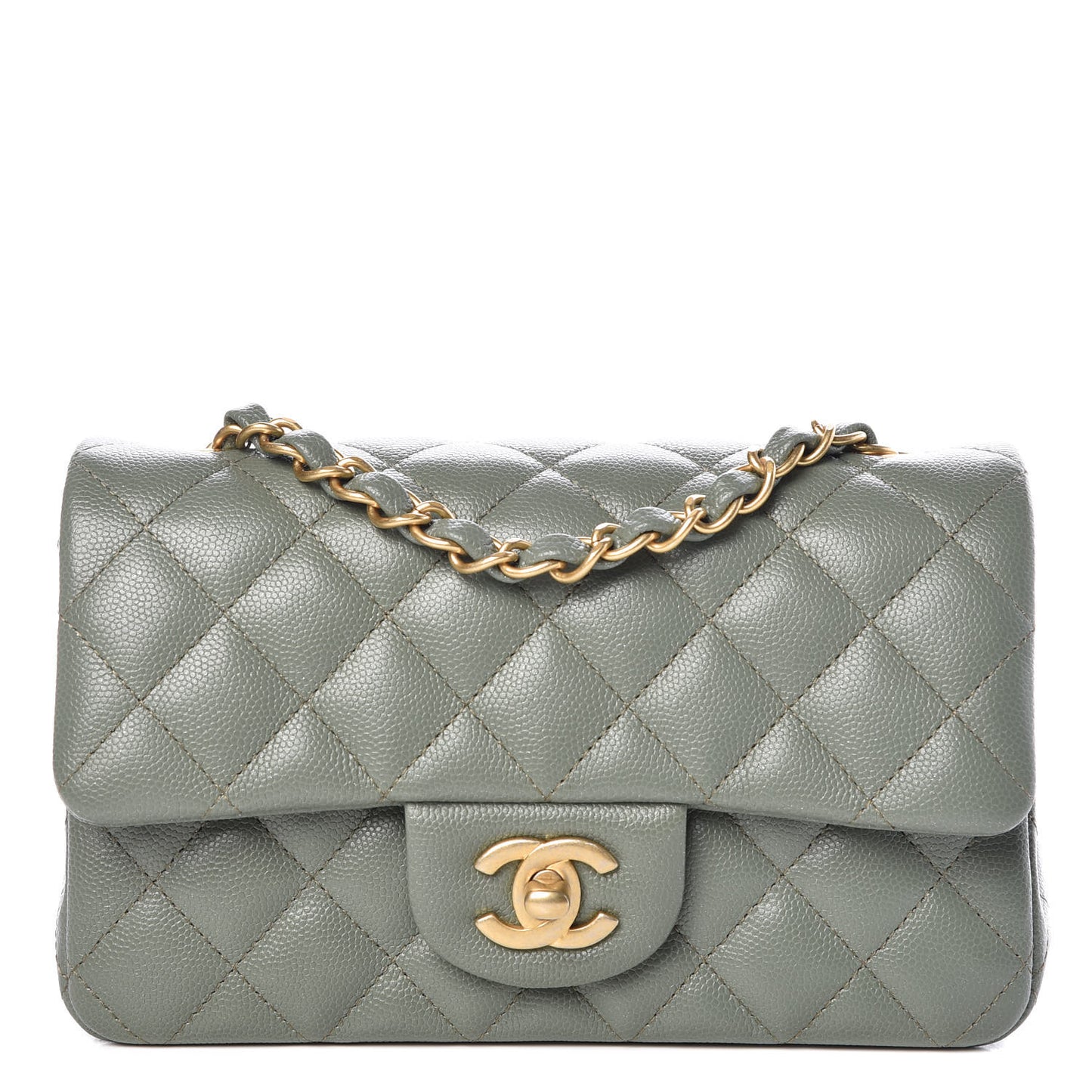 Iridescent Caviar Quilted Mini Rectangular Flap Green