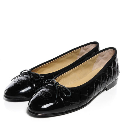Chanel Patent Quilted Cap Toe Ballerina Flats 39 Black 3 of 8