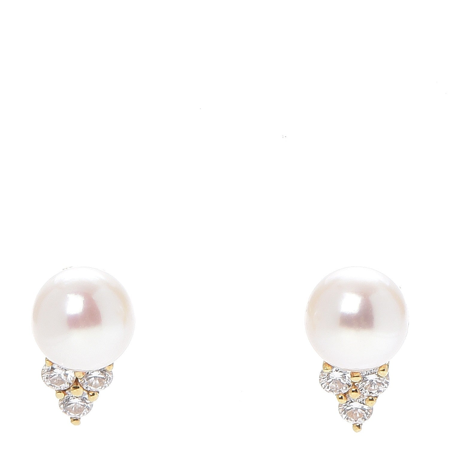 Tiffany 18K Yellow Gold Diamond Akoya 7mm Aria Pearl Earrings 1 of 6