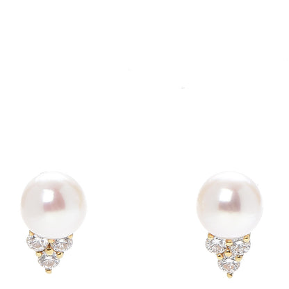Tiffany 18K Yellow Gold Diamond Akoya 7mm Aria Pearl Earrings 1 of 6