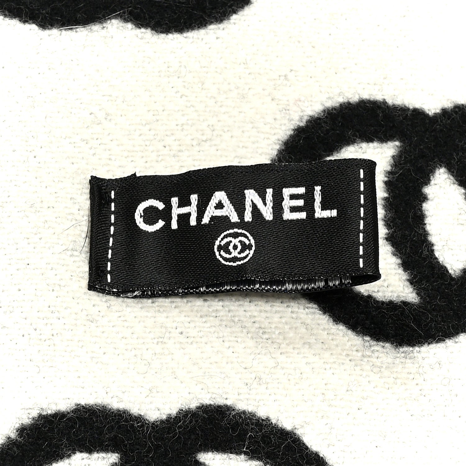 Chanel Wool Cashmere CC Scarf Black White 3 of 5