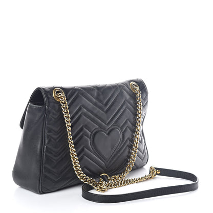 Gucci Calfskin Matelasse Medium GG Marmont Shoulder Bag Black 3 of 11