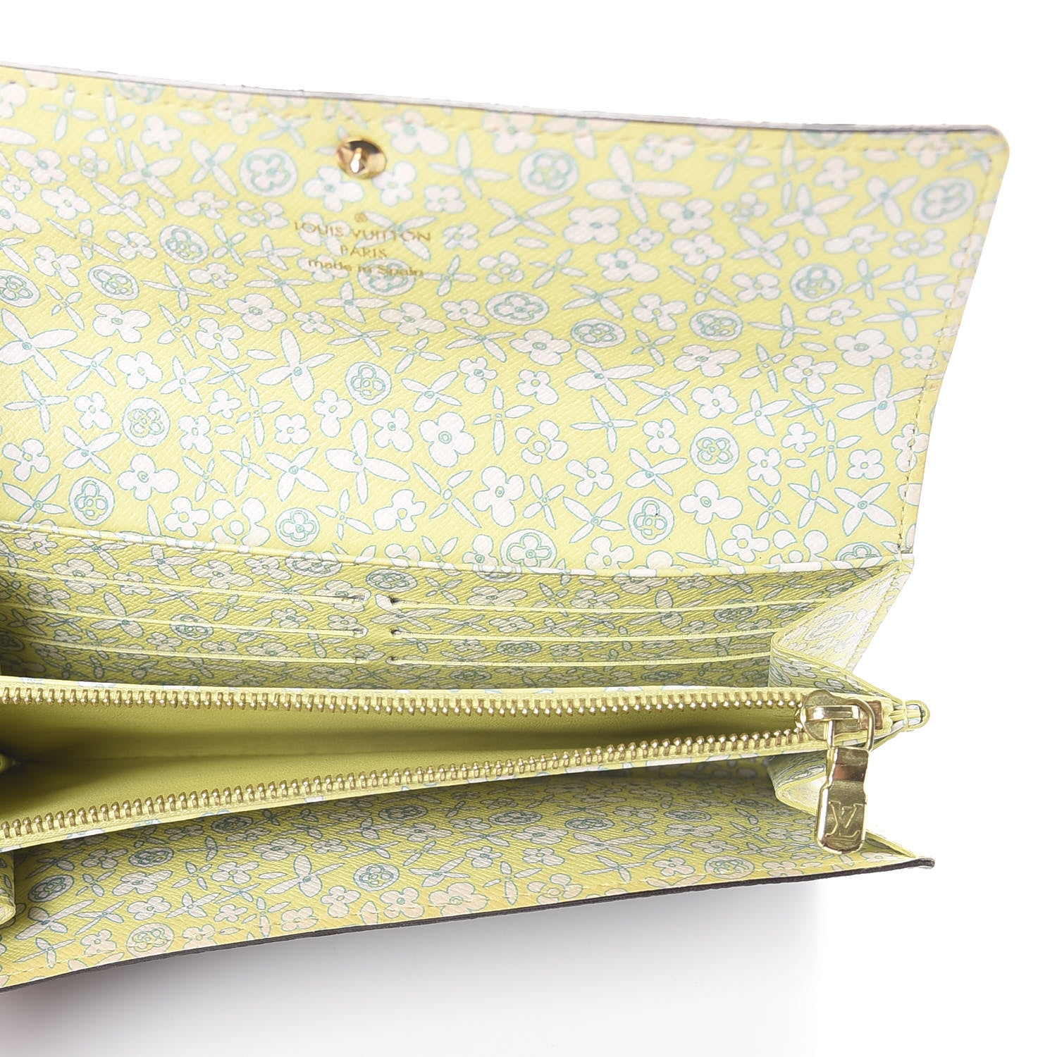 Louis Vuitton Monogram Fleuri Sarah Wallet Bright Green 4 of 5