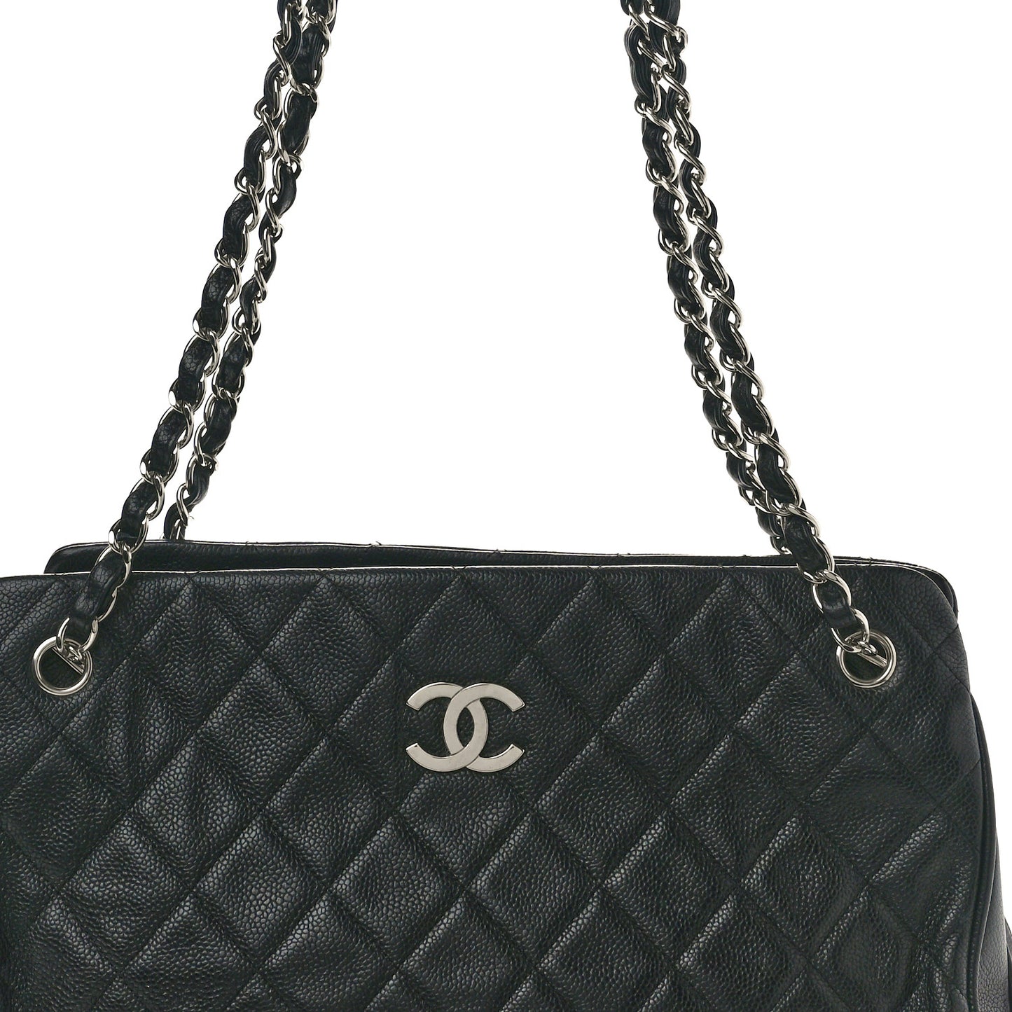 Caviar Quilted Shopping Tote Black