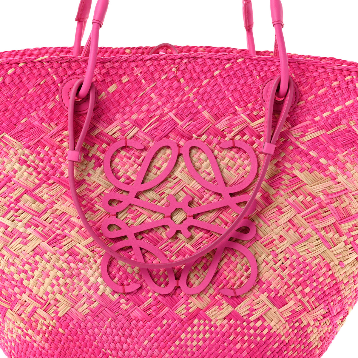 Iraca Palm Calfskin Small Anagram Basket Bag Fuchsia