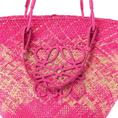 Loewe Iraca Palm Calfskin Small Anagram Basket Bag Fuchsia 7 of 9