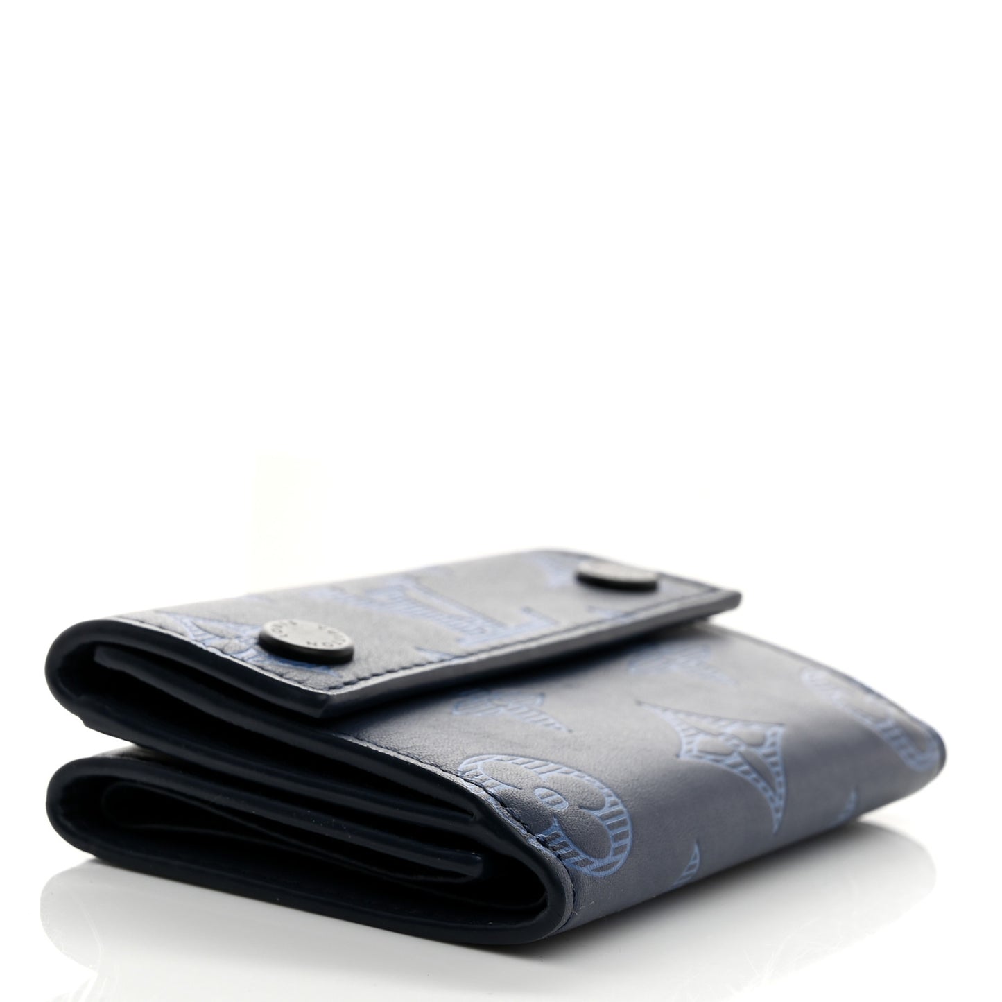 Calfskin Monogram Shadow Discovery Compact Wallet Navy