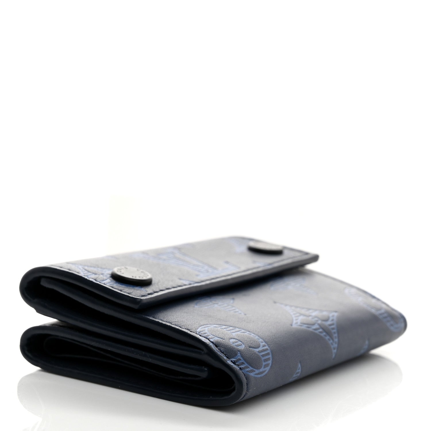 Louis Vuitton Calfskin Monogram Shadow Discovery Compact Wallet Navy 4 of 6