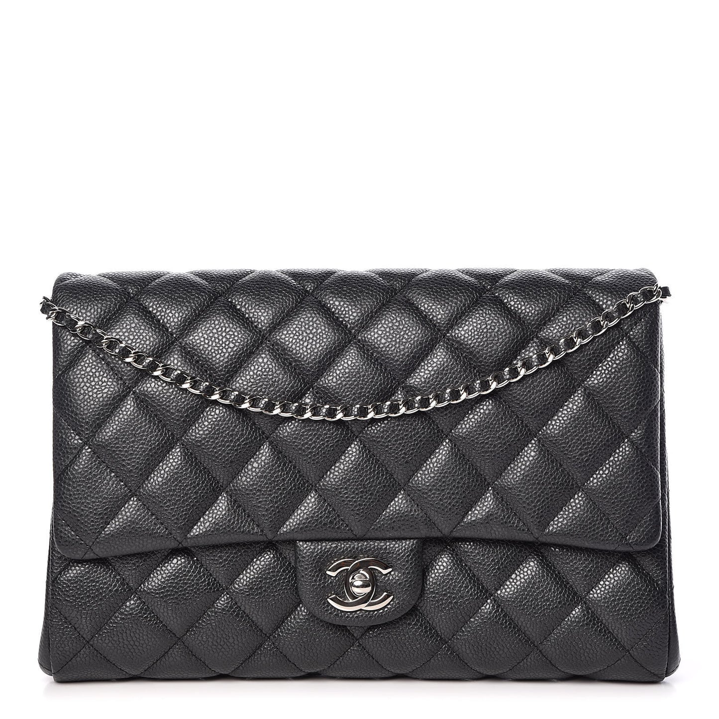 Caviar Quilted Clutch With Chain Flap Dark Grey