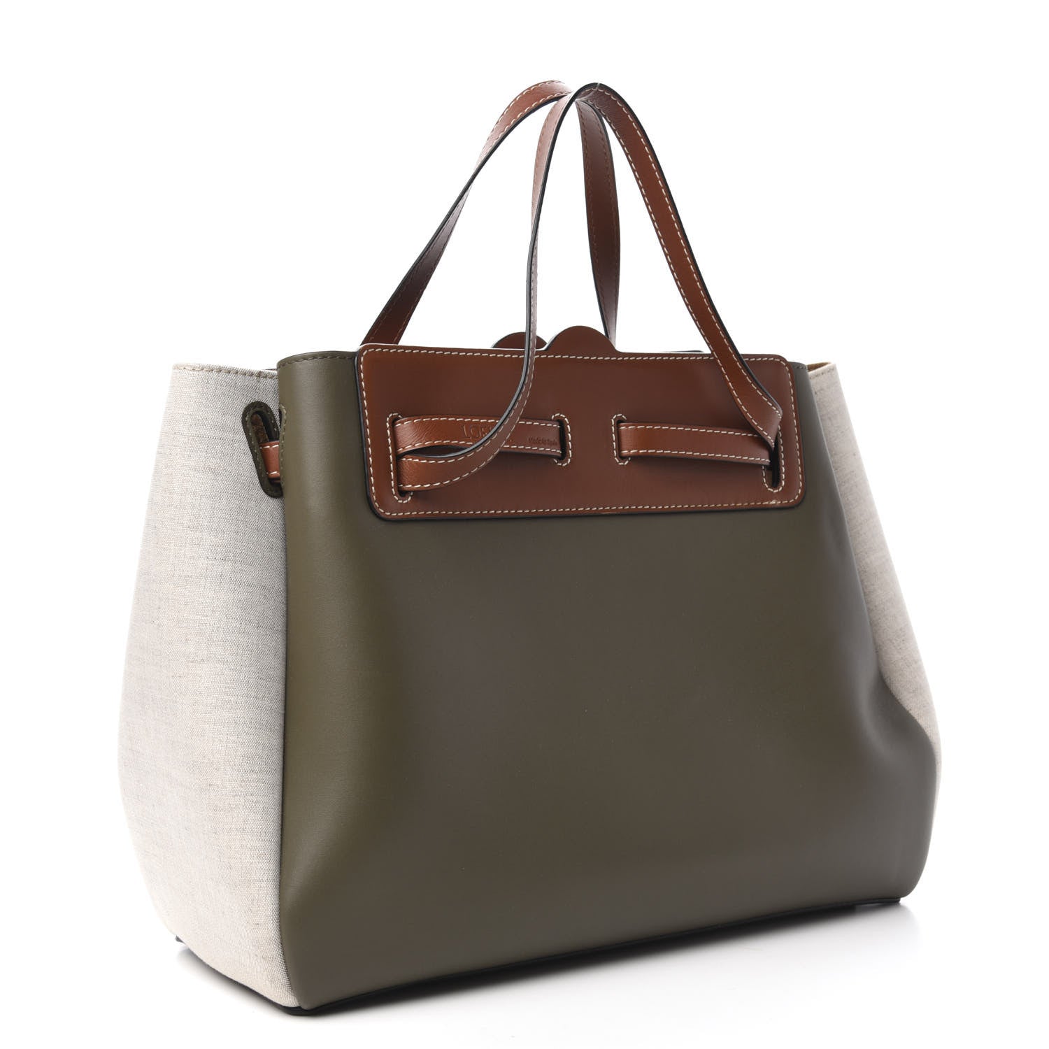 Loewe Calfskin Linen Lazo Tote Khaki Green 3 of 10