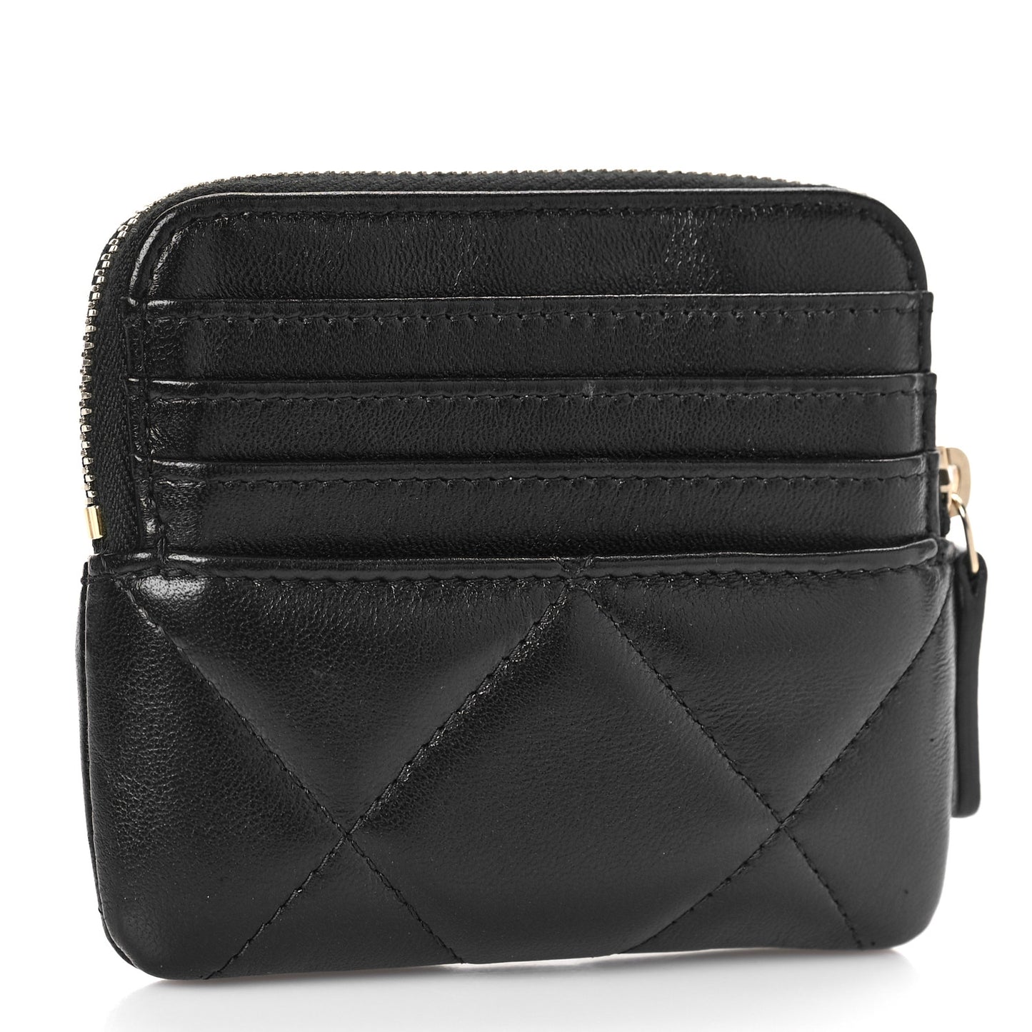 Lambskin Quilted Chanel 19 Zip Card Holder Wallet Black