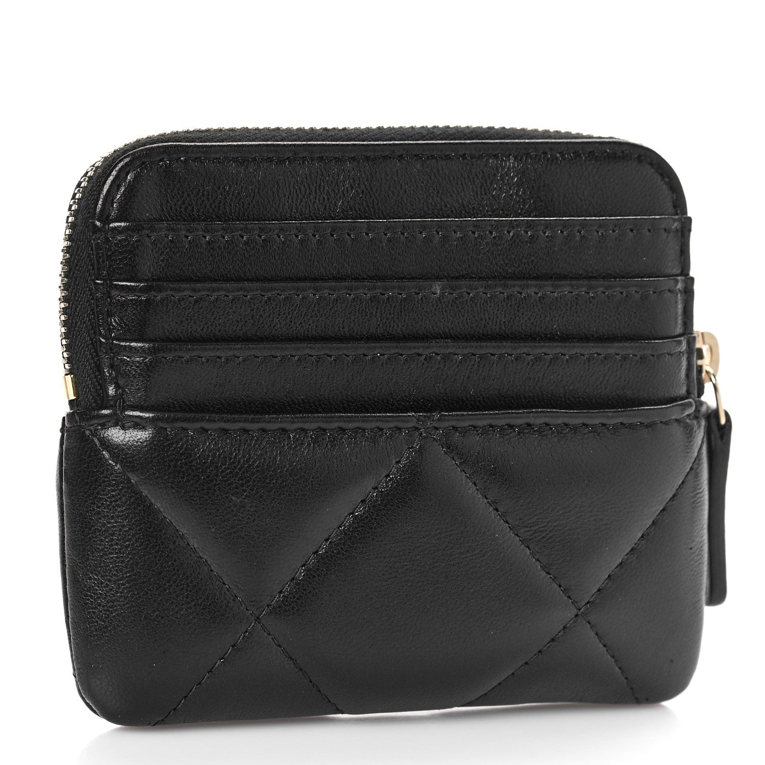 Chanel Lambskin Quilted Chanel 19 Zip Card Holder Wallet Black 3 of 10