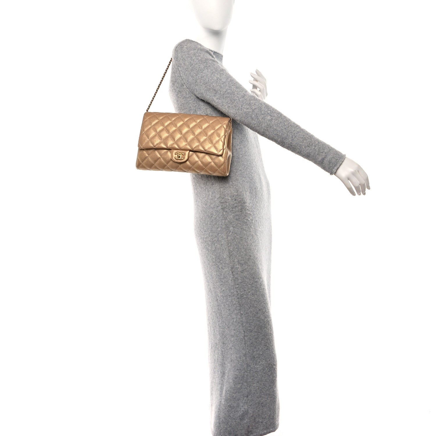 Chanel Metallic Caviar Quilted Clutch With Chain Flap Gold 2 of 12