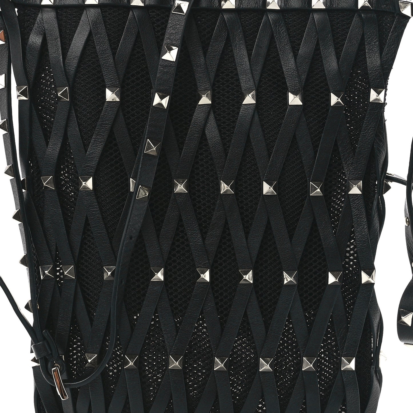 Vitello Rockstud Lattice Mesh Mini Crossbody Black