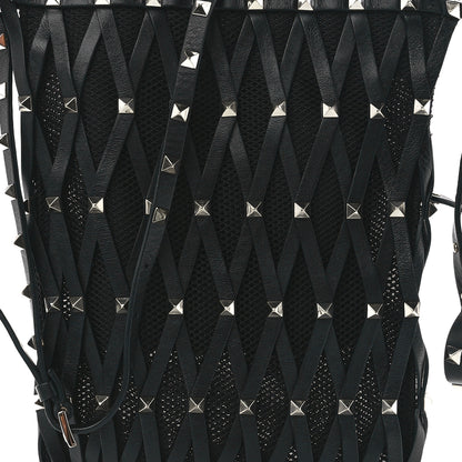 Valentino Garavani Vitello Rockstud Lattice Mesh Mini Crossbody Black 6 of 9
