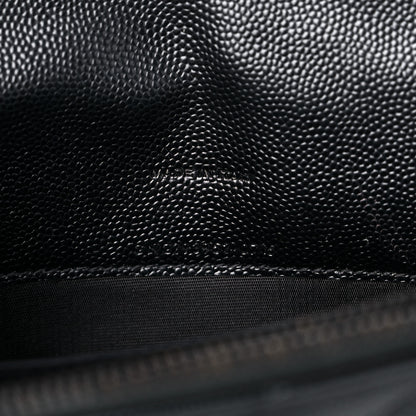 Saint Laurent Grain De Poudre Matelasse Chevron Monogram Monochrome Envelope Chain Wallet Black 9 of 18