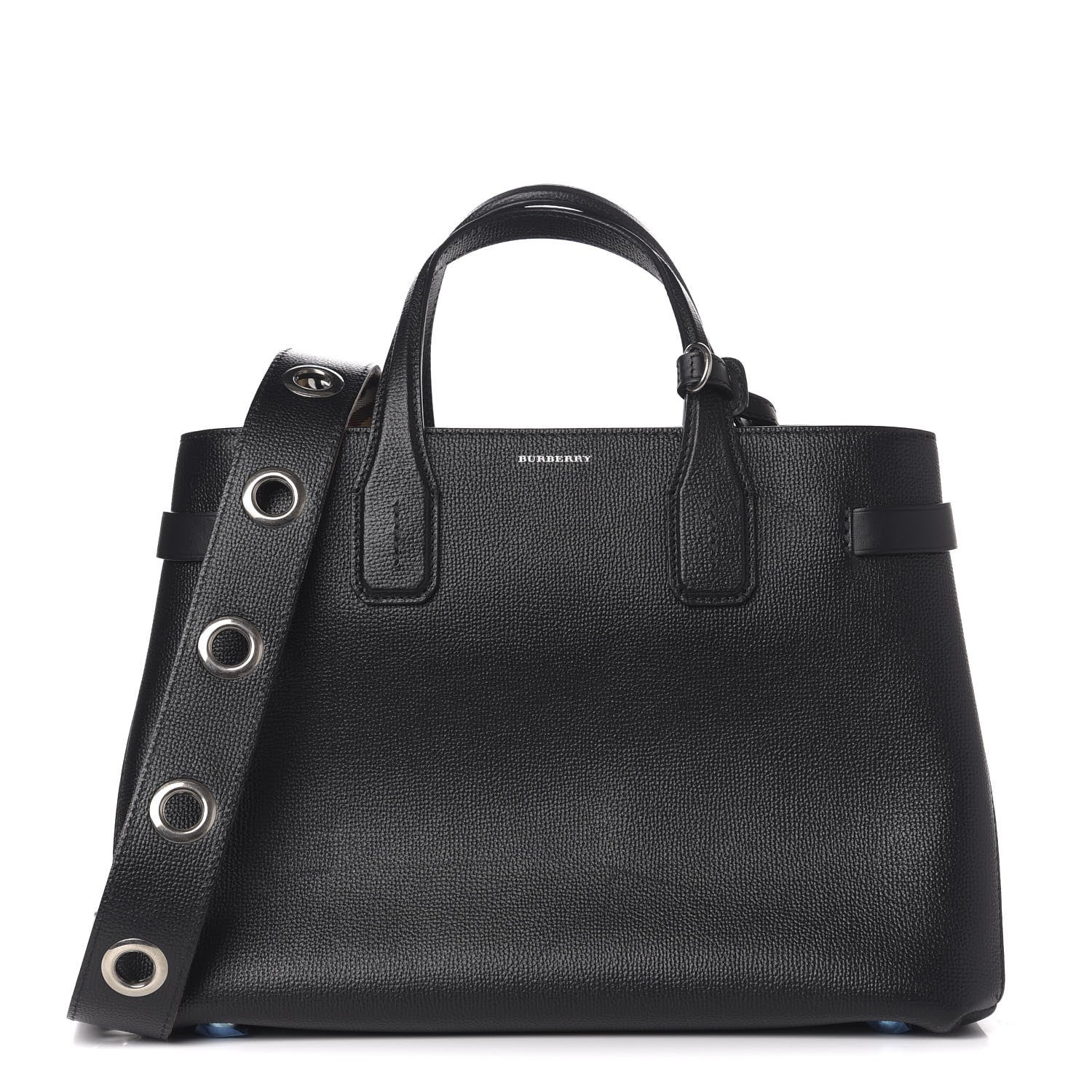 Burberry Grainy Calfskin House Check Medium Banner Tote Black 1 of 11