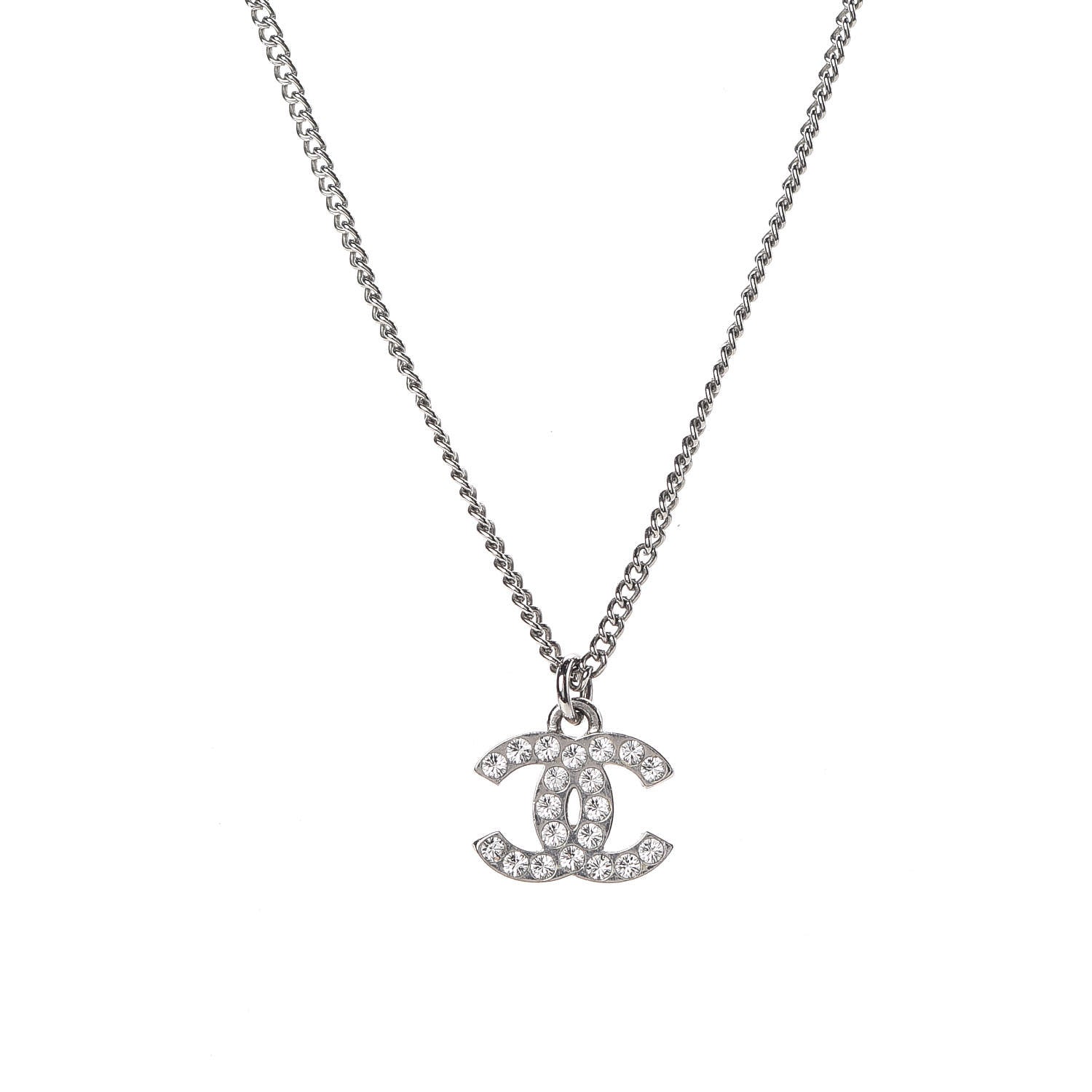 Chanel Crystal Timeless CC Necklace Silver 5 of 6